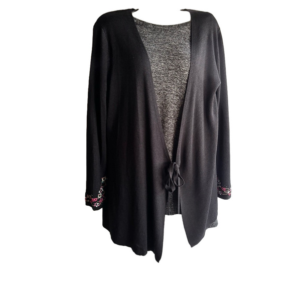 Vintage 100% Silk long cardigan with beaded embroidered cuffs on sleeves Medium - Picture 1 of 5